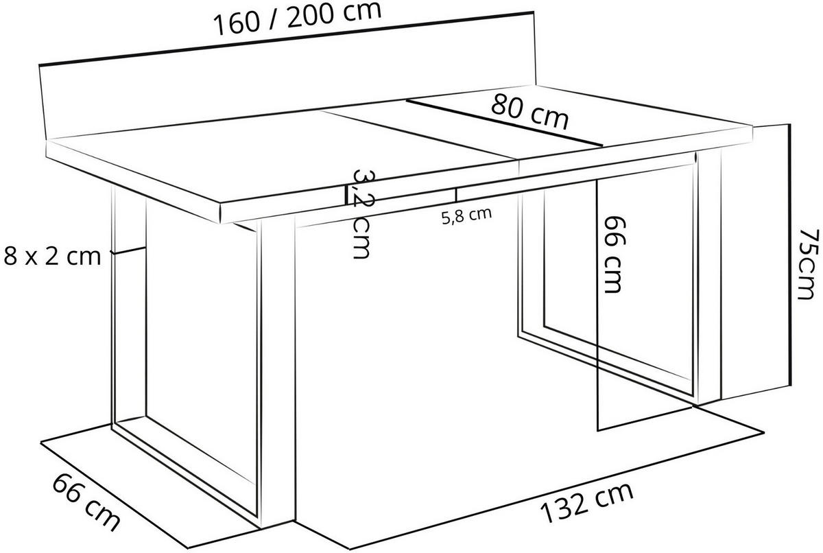 ESSTISCH Valentino rechteckig ausziehbar, Grauer Beton 160/200/80/75 cm - Hellgrau/Schwarz, Holzwerkstoff/Metall (80/200/75cm) - WFL GROUP