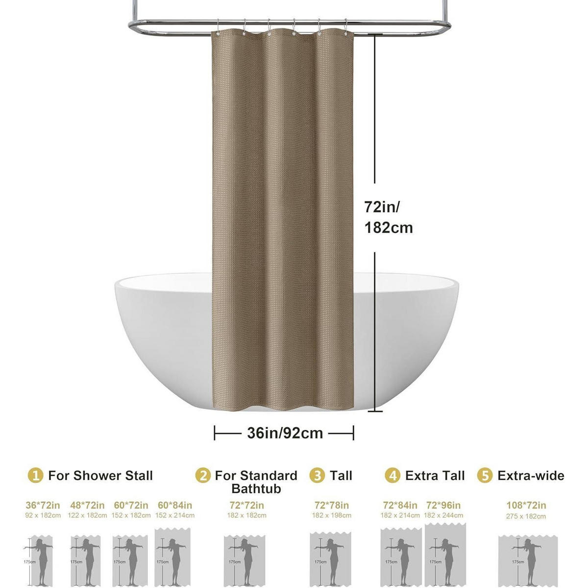 DUSCHVORHANG Waffel Khaki 92 x 182 cm - Olivgrün, Textil (92/182cm)