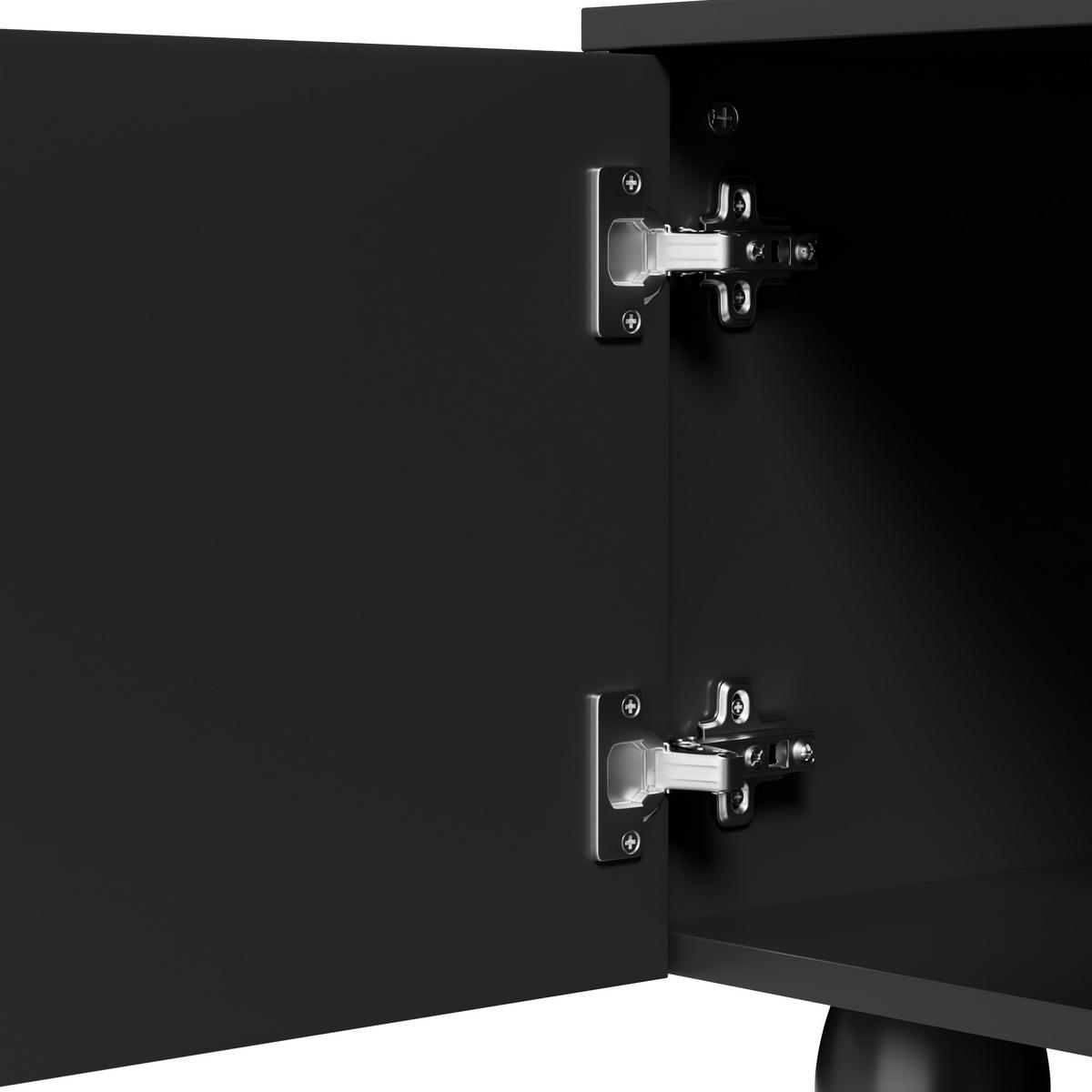 TV-SCHRANK 180/40/42 cm schwarz PB mit Naturholzbeinen und vielseitigem Stauraum - Schwarz, Holzwerkstoff (180/42/40cm) - OKWISH