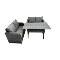 GARTENMÖBELGARNITUR mit Esstisch Polyrattan Dunkelgrau 4-Sitzer - Dunkelgrau/Grau, Glas/Kunststoff - Fimous