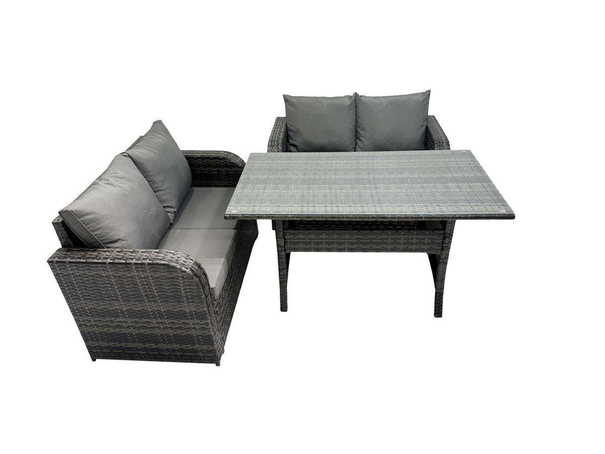 GARTENMÖBELGARNITUR mit Esstisch Polyrattan Dunkelgrau 4-Sitzer - Dunkelgrau/Grau, Glas/Kunststoff - Fimous