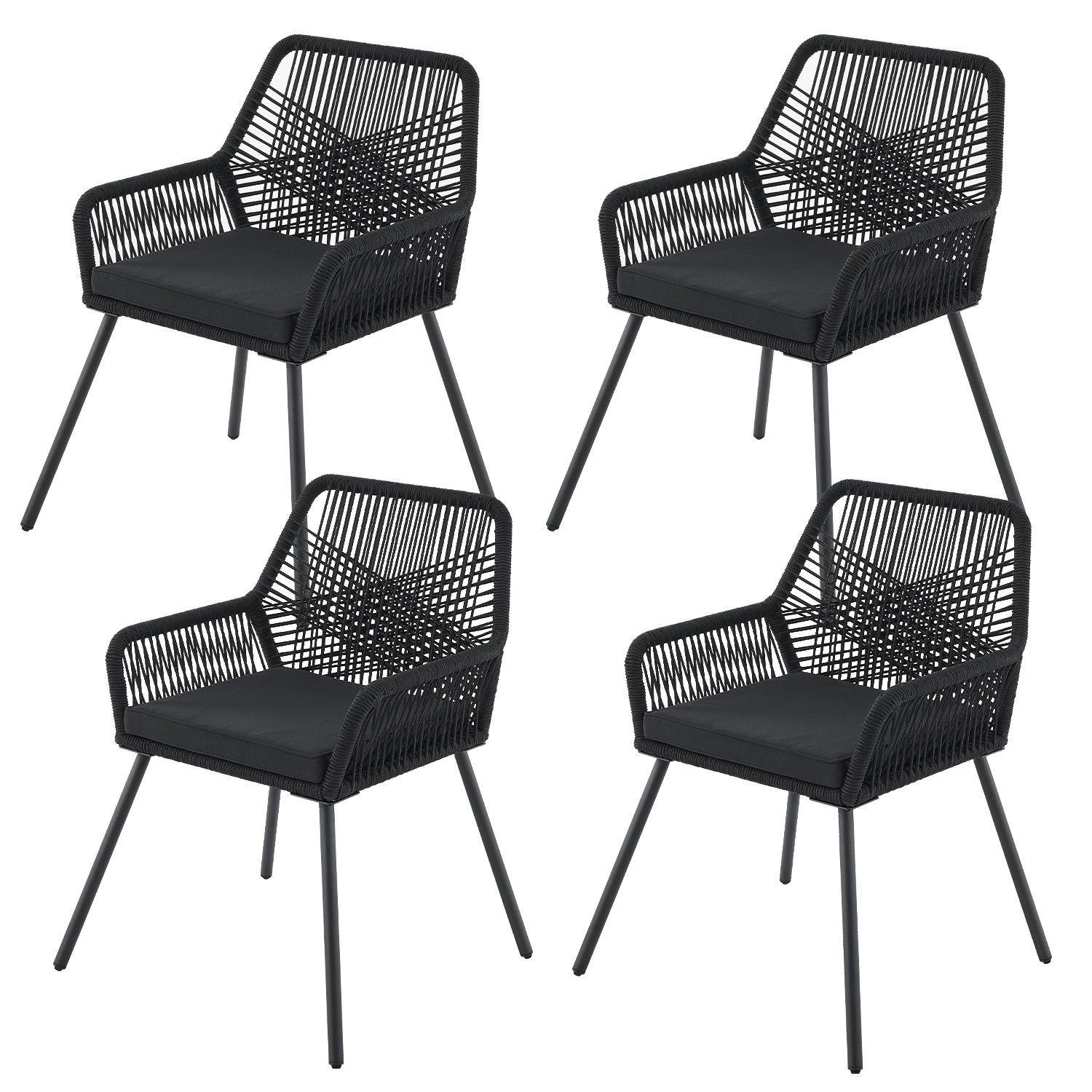 GARTENSTÜHLE Rope Kastos schwarz (4er-Set) - Schwarz, Metall (57/86/61cm) - Juskys