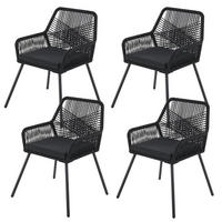 GARTENSTÜHLE Rope Kastos schwarz (4er-Set) - Schwarz, Metall (57/86/61cm) - Juskys