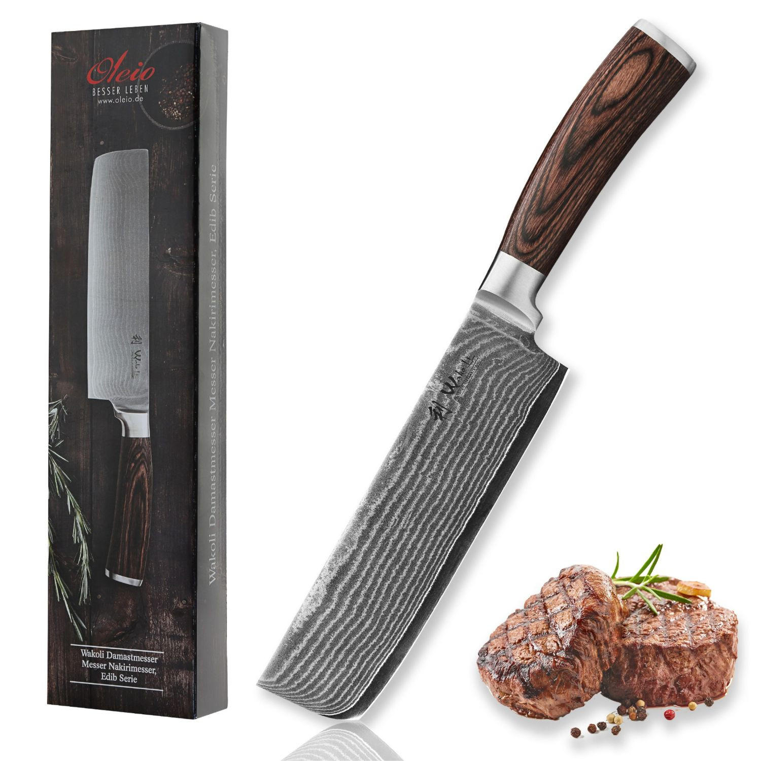 NAKIRI Messer Damastmesser I EDIB - Braun, Holz/Metall (30cm) - Wakoli