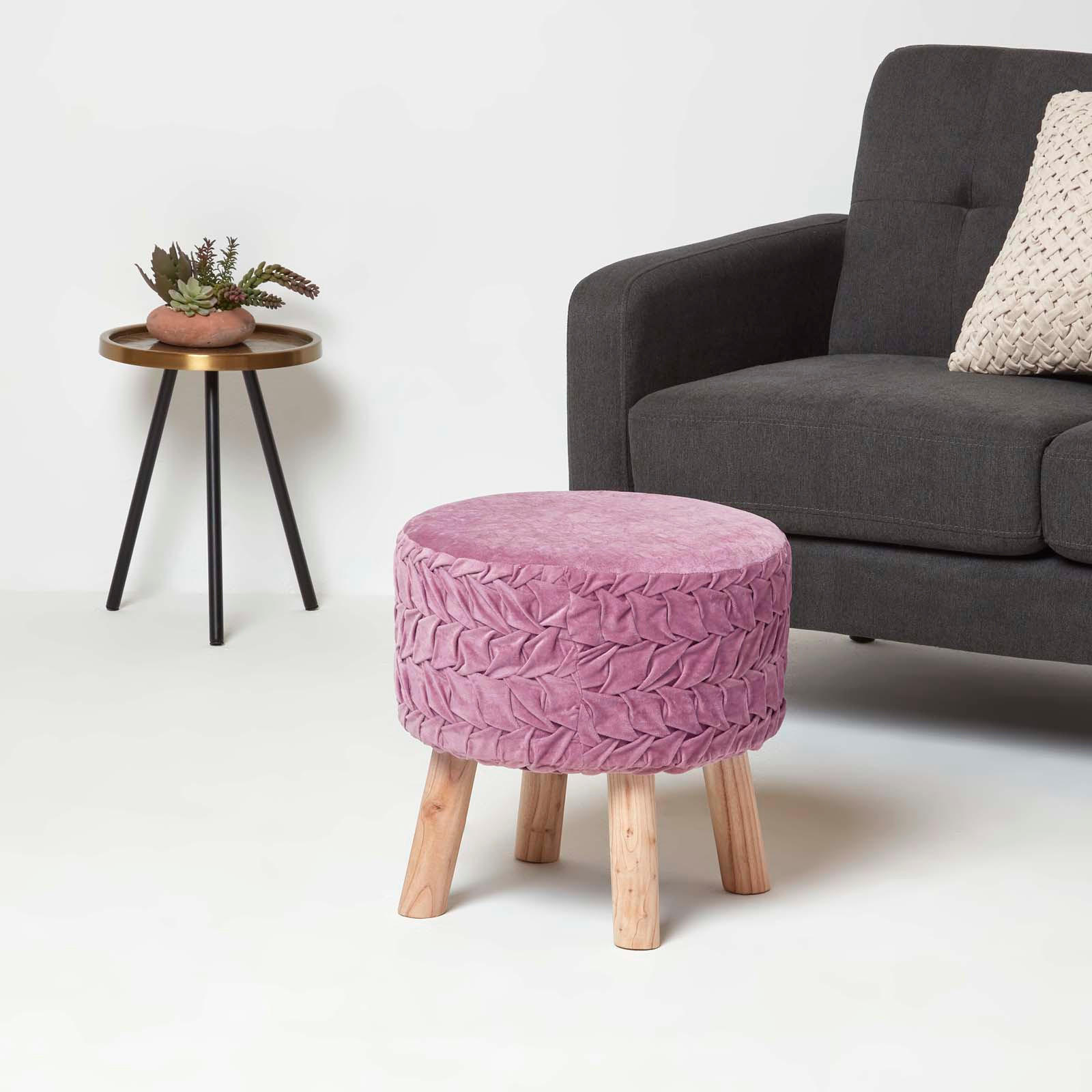SAMT-HOCKER Lyla, mauve plissiert, 40/40/41 cm - Mauve, Textil (41/40/41cm) - Homescapes