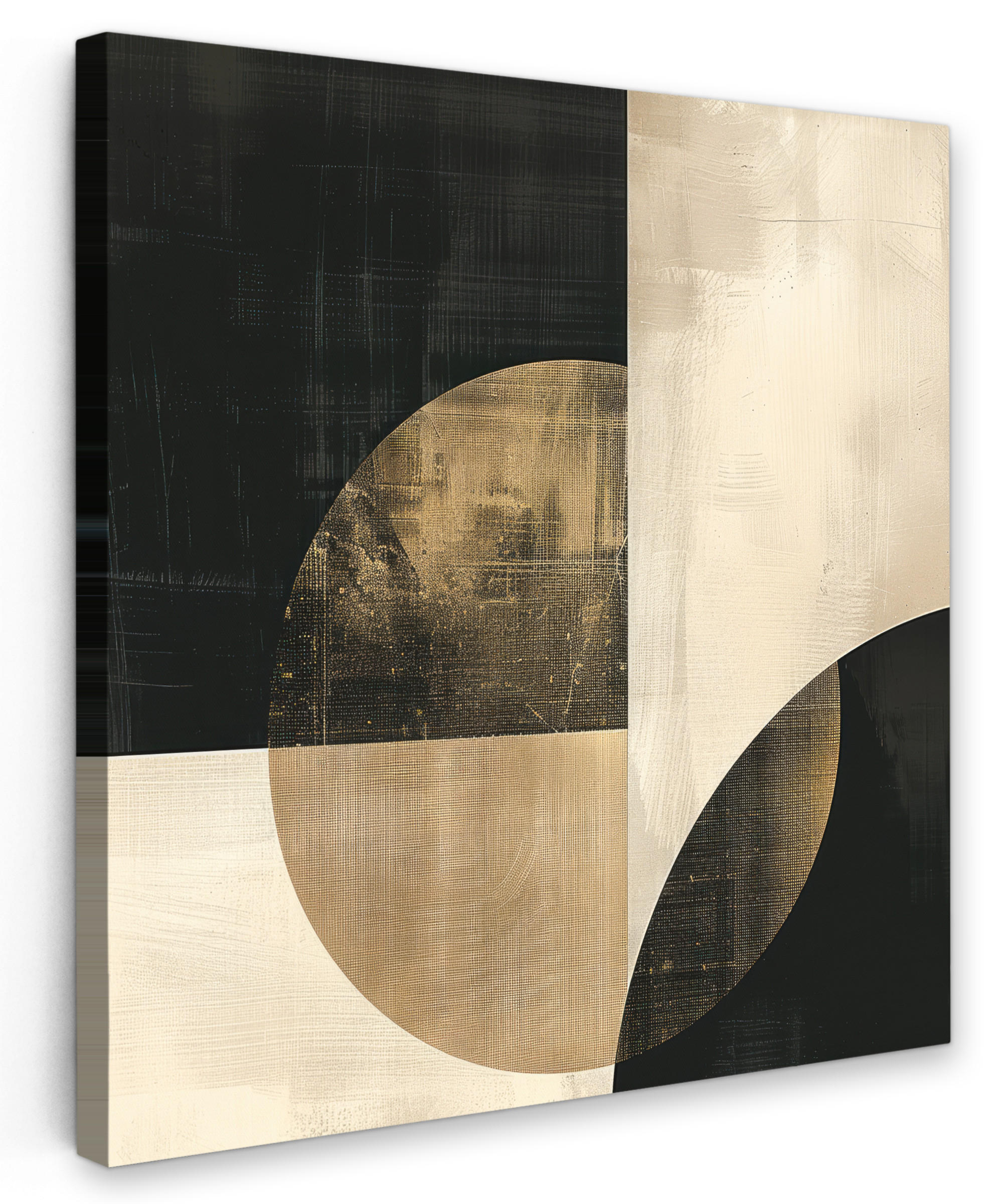 LEINWANDBILD Abstrakt - Geometrische Formen - Schwarz - Gold 90x90 cm - Ecru, Textil (90/90cm) - MuchoWow