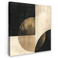 LEINWANDBILD Abstrakt - Geometrische Formen - Schwarz - Gold 90x90 cm - Ecru, Textil (90/90cm) - MuchoWow