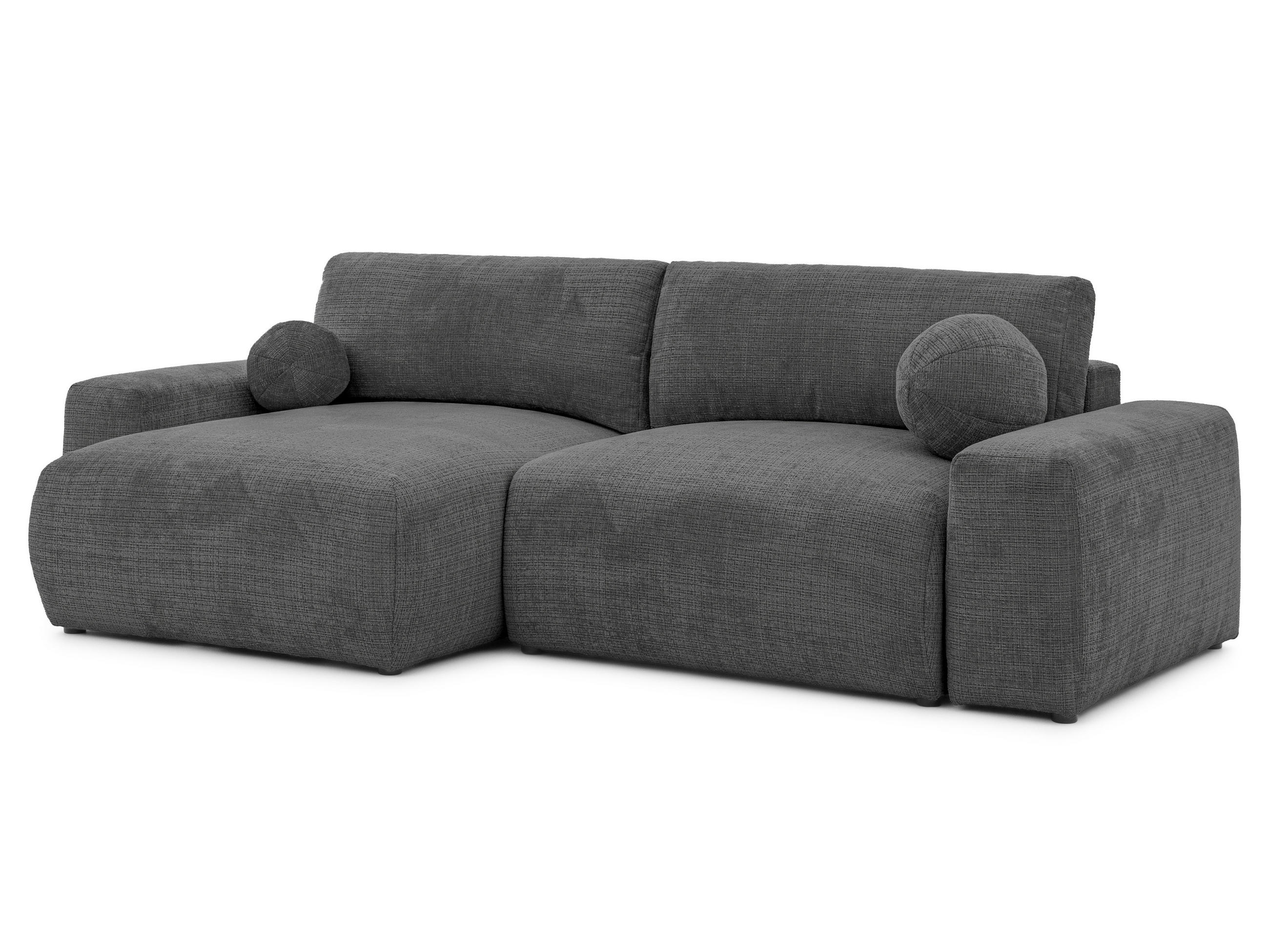 ECKSOFA Puffy mit Schlaffunktion und Bettkasten - besonders weich und puffig aus Grau Chenille-Stoff - Ottomane links - Schwarz/Grau, Holz/Kunststoff (138/266cm) - S-Style Möbel