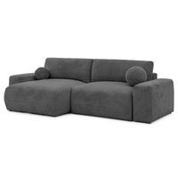 ECKSOFA Puffy mit Schlaffunktion und Bettkasten - besonders weich und puffig aus Grau Chenille-Stoff - Ottomane links - Schwarz/Grau, Holz/Kunststoff (138/266cm) - S-Style Möbel