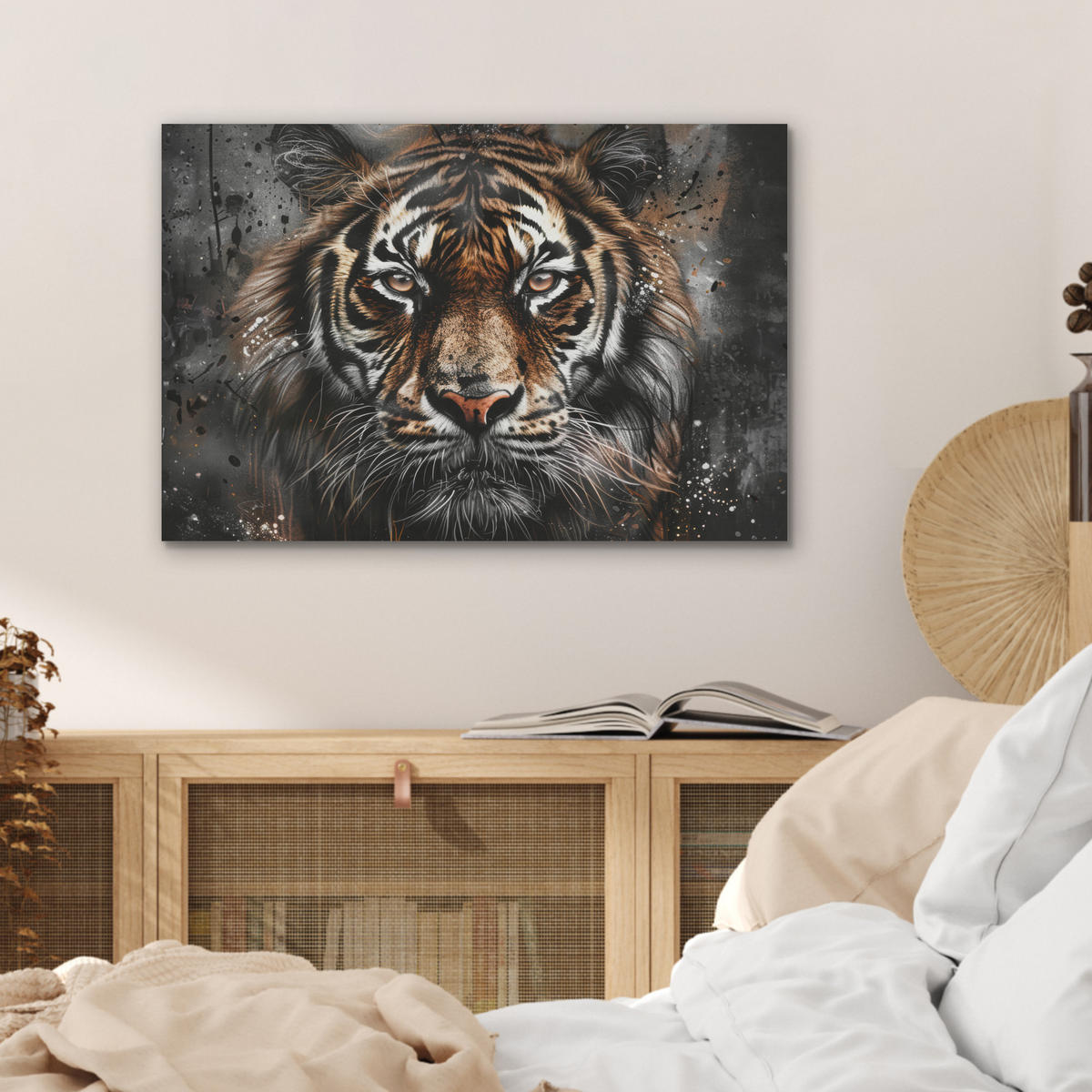 AKUSTIKBILD Tiger - Tiere - Porträt - Luxus - Schwarz Wanddeko 70x50 cm - Braun, Kunststoff (70/50/0.9cm) - MuchoWow
