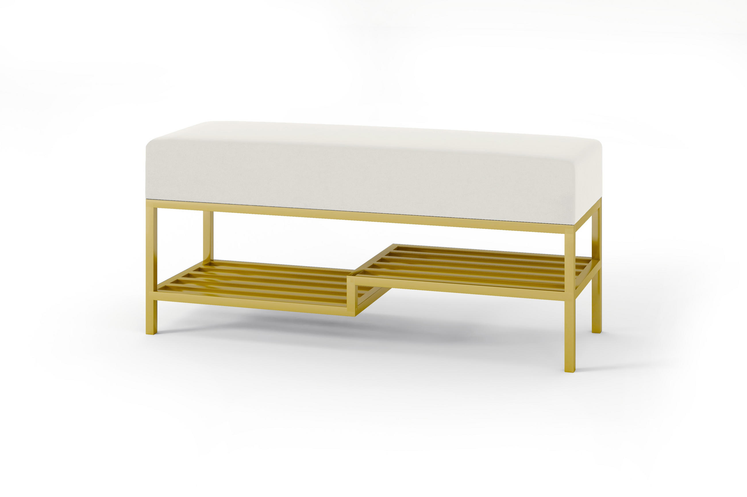 POLSTERBANK MELLO 80 Hellgrau, Golden Beine - Goldfarben/Hellgrau, Textil/Metall (80/45/35cm) - Bettso