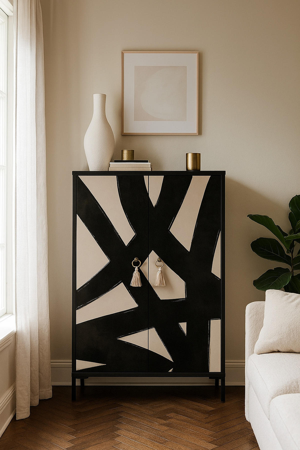 SIDEBOARD aus MDF mit 2 dekorativen Türen WALTER - Schwarz, Holzwerkstoff (45/123/75cm) - RNT By Really Nice Things