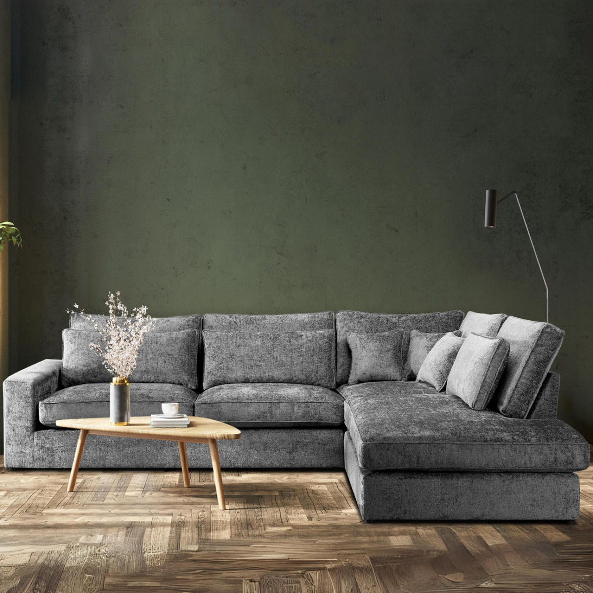 ECKSOFA RECHTS IMPERA Modern 4/5 Sitzer, Dunkelgrau - Dunkelgrau, Textil (314/224cm) - KONSIMO®