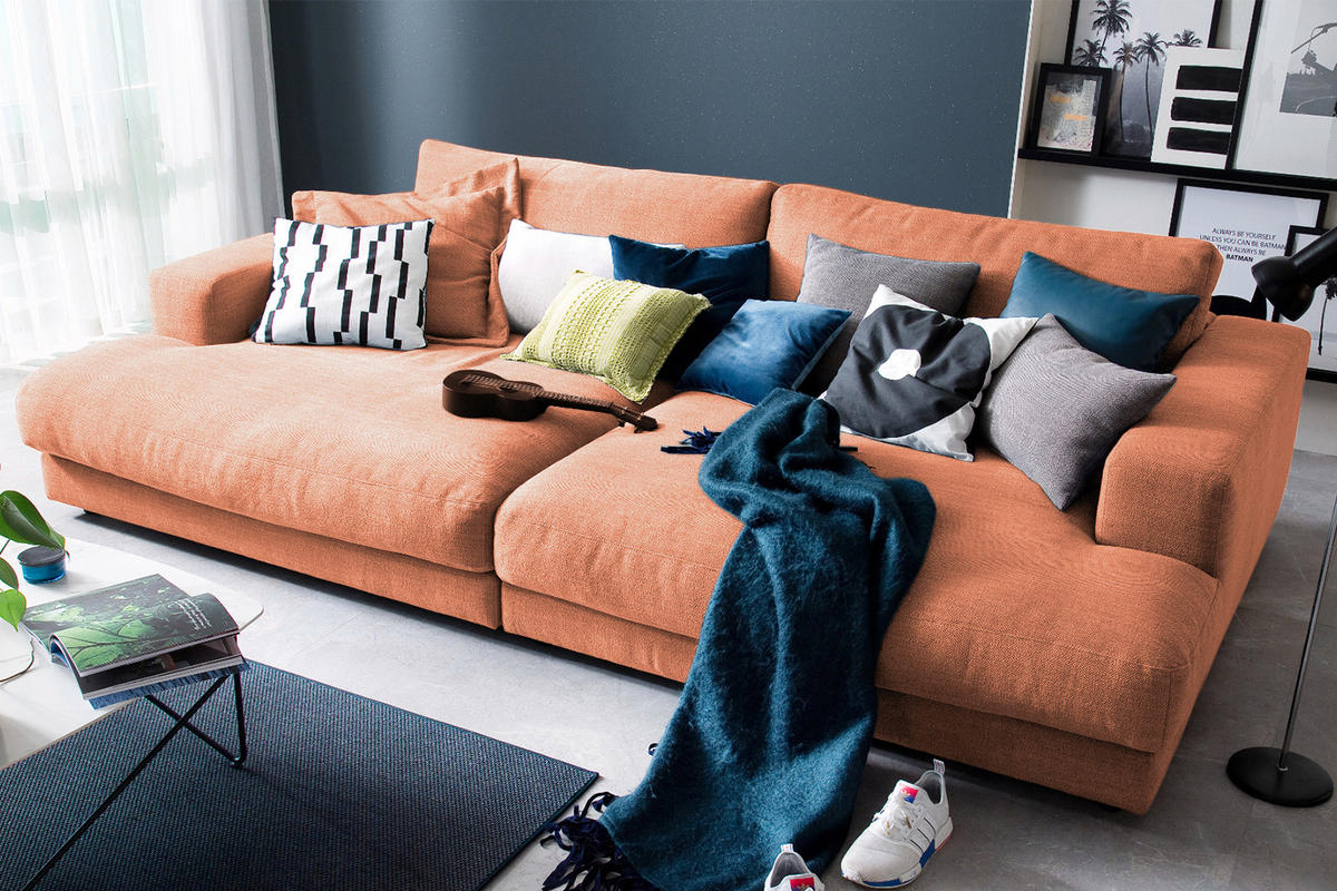 BIG SOFA XL MADELINE Braun Webstoff - Cognac/Dunkelbraun, Kunststoff/Textil (290/85/190cm) - KAWOLA