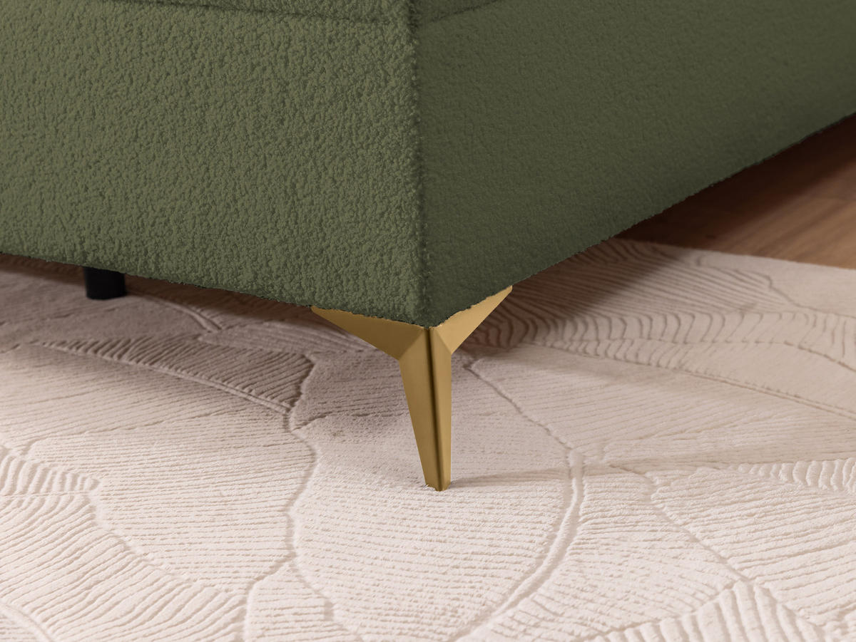 BOXBETT Sonna 200/200 cm Grün Bouclé-Stoff mit abgerundetem Kopfteil und mit goldenen Metallfüßen - Goldfarben/Grün, Holz/Textil (200/200cm) - S-Style Möbel