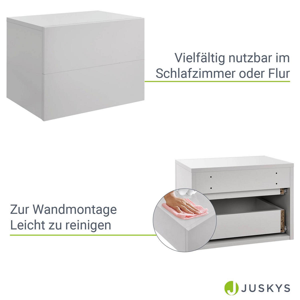 WANDSCHRANK Nachttisch mit 2 Schubladen Weiß 40x29x30 cm - Weiß, Holz (40/30/29cm) - Juskys