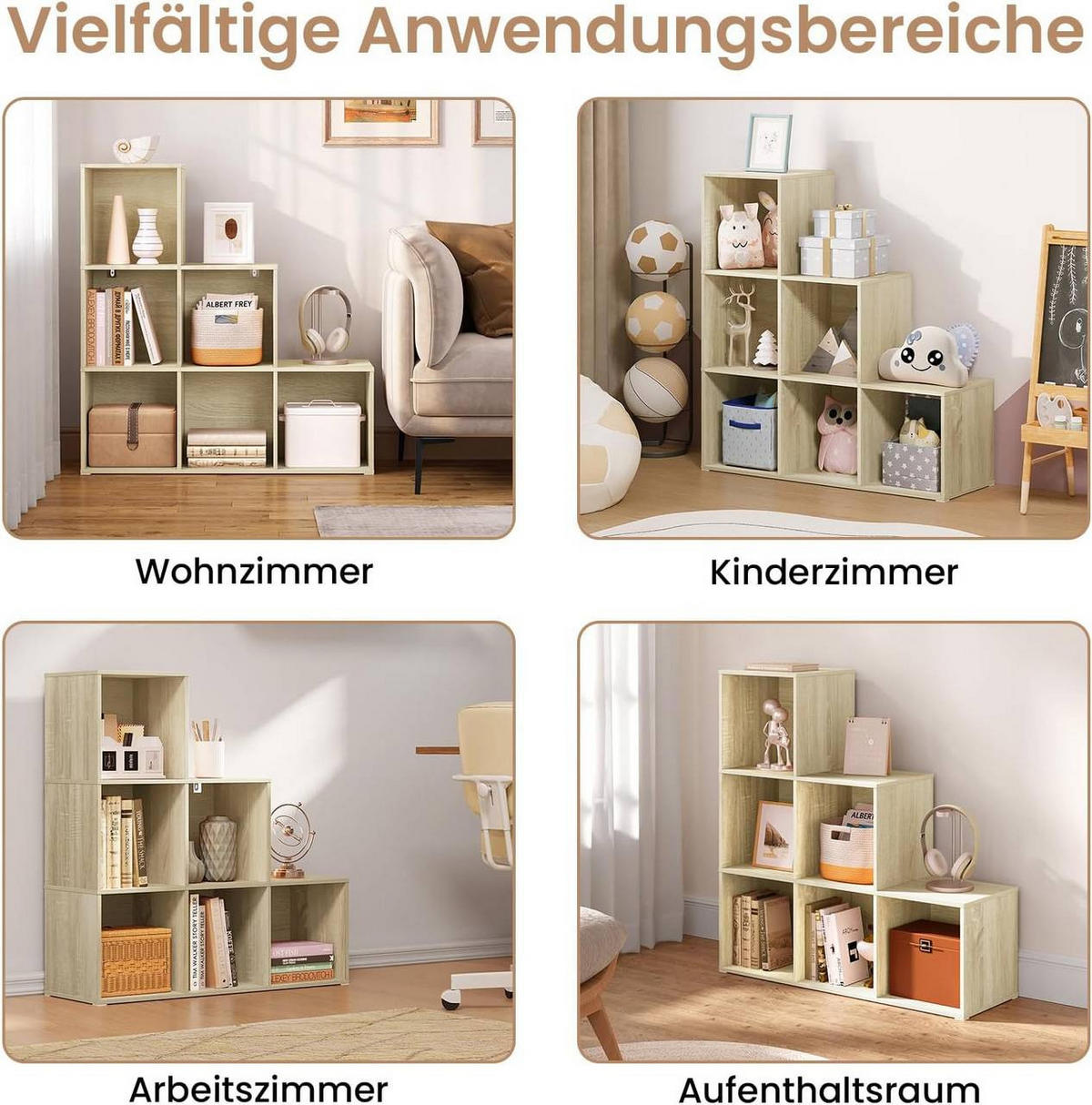 REGALE Bücherregal mit 6 Fächern, 90,5x90,5x30 cm, Helle Eiche - Eichefarben, Holzwerkstoff (90.5/90.5/30cm) - Woltu