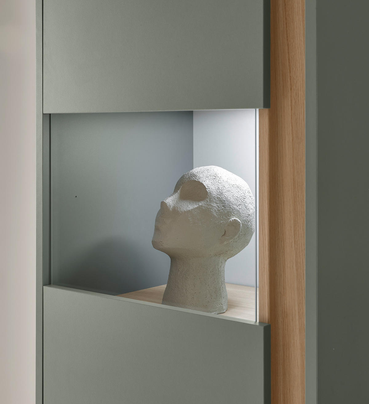 WOHNWAND Salbei grün, Eiche Barista, Wohnkombination Set 5-teilig mit XXL-TV-Schrank 440 cm - Salbeigrün/Eichefarben, Glas/Holzwerkstoff (440/180/40cm) - Furn.Design