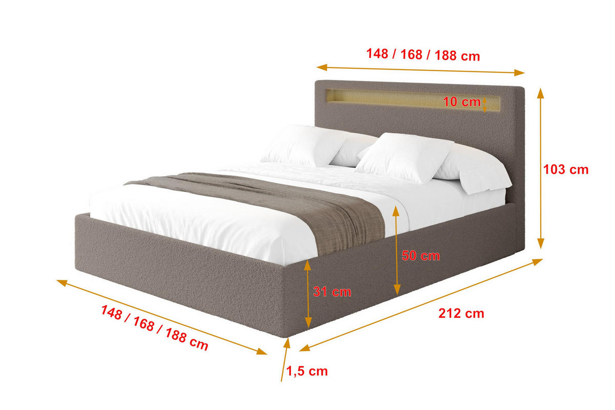 POLSTERBETT mit Bettkasten und Lattenrost, Boxbett ohne Matratze - GOLA 180x200 Braun - Braun, Holzwerkstoff/Textil (180/200cm) - ALTDECOR
