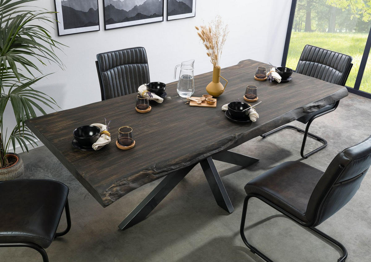 BAUMTISCH Mango 200x100x77 grau lackiert / Kreuzgestell anthrazit glänzend FREEFORM 5 - Grau, Holz (200/100/77cm) - Massivmoebel24