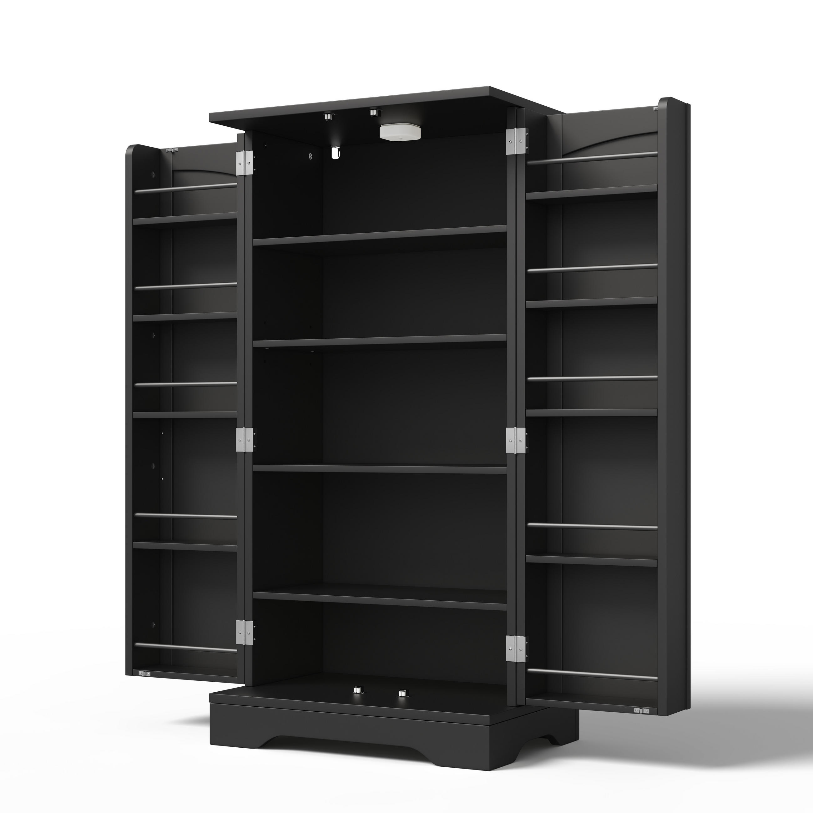 BUFFET 60/40/120.5 cm Schwarz LED-Sensorlicht und 2-türiger Aufbewahrungsschrank - Schwarz, Holz (60/120/40cm) - Oxeza