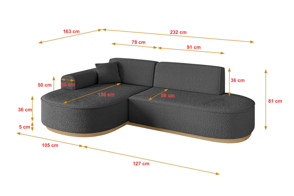 ECKSOFA Ottomane Links MARI-L1-v2 - 243x171x83 cm Grau Bouclé - Grau, Holzwerkstoff/Textil (243/171cm) - ALTDECOR