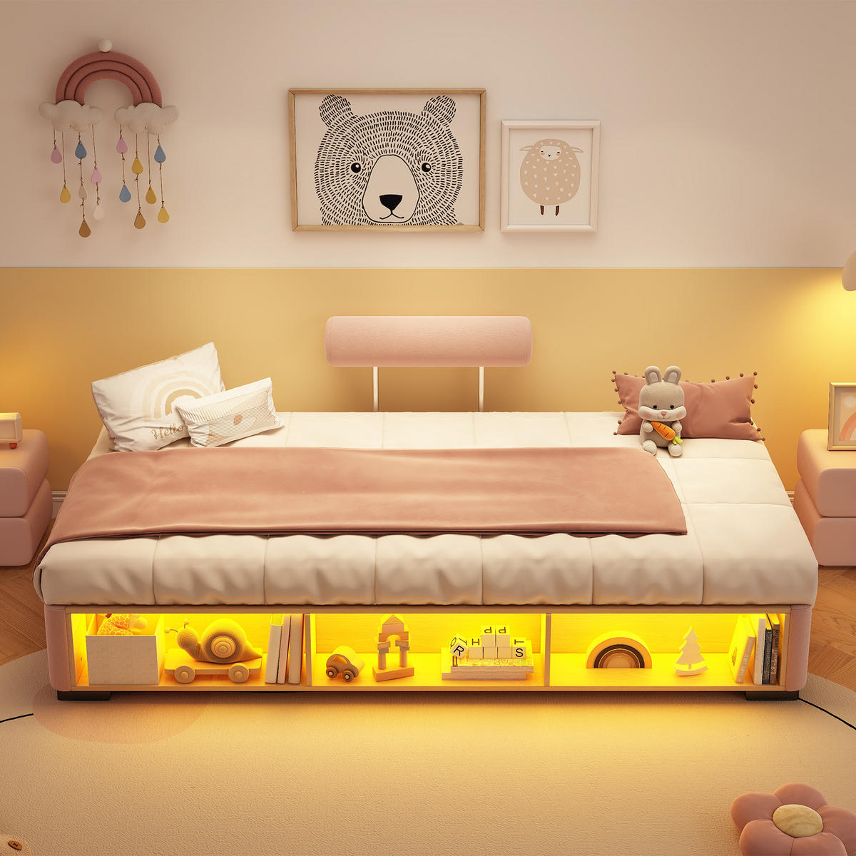 POLSTERBETT 90/200 cm DE-32711 mit LED-Seitenregal Rosa - Pink, Holzwerkstoff (90/200cm) - ComfortXL