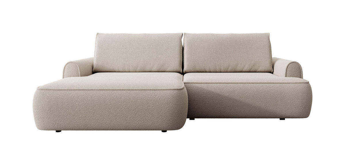 ECKSOFA MARE Beige Boucle-Stoff mit Schlaffunktion - Beige, Holz (250/146cm) - MASSENO
