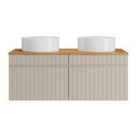DOPPELWASCHTISCH - 120 cm x 46 cm - Holz, Platte - Beige - SATARA - Beige, Holz (120/46/46cm) - Vente-Unique