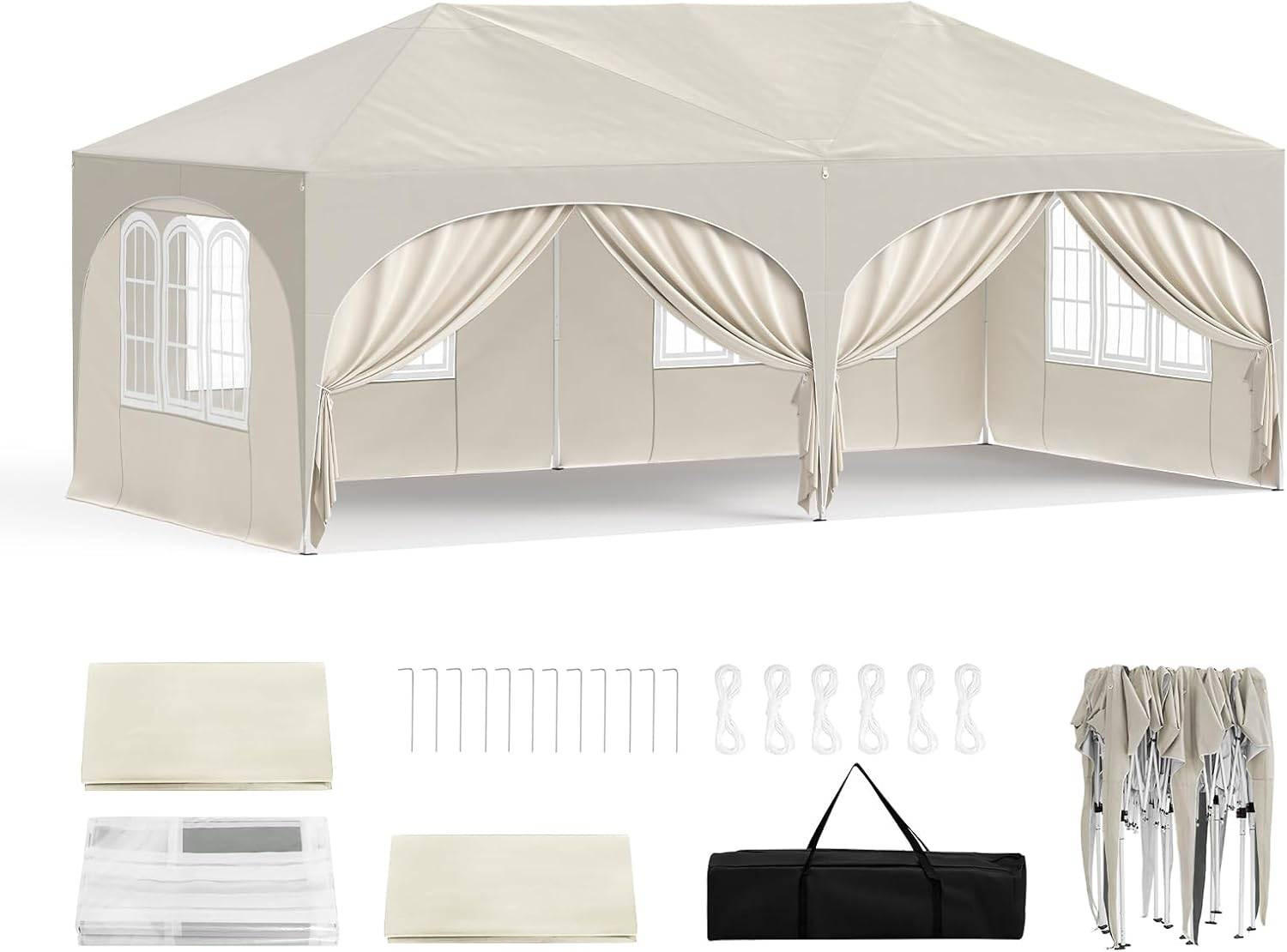 PAVILLON, Faltpavillon 3x6 m, mit 6 Seitenwänden, Grün - Beige, Metall (300/250/600cm) - Woltu