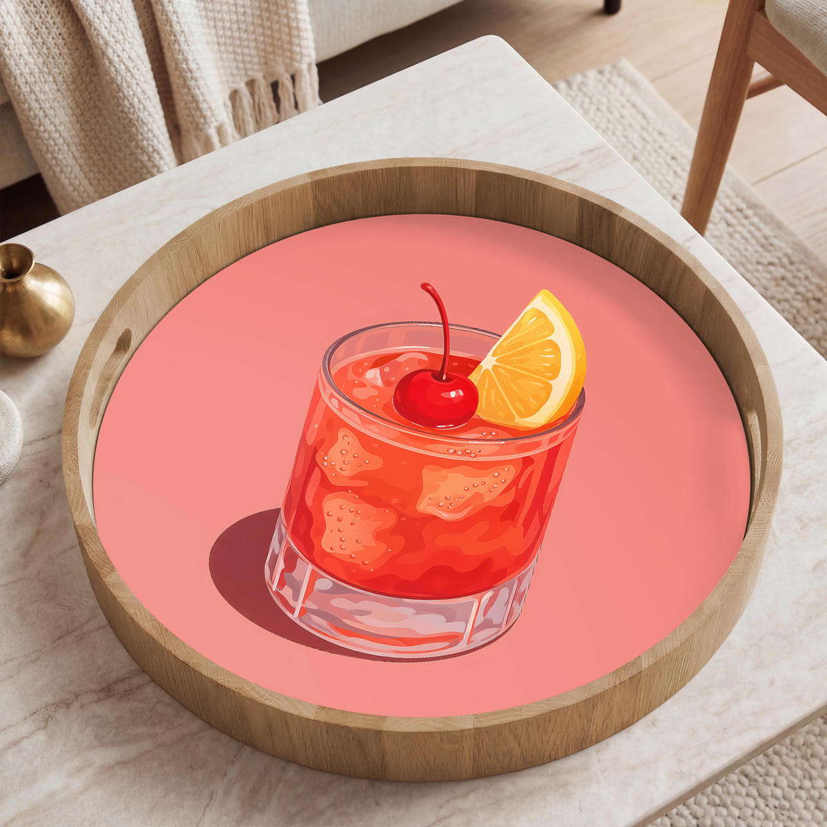 SERVÍROVACÍ PODNOS Sklenice - Kostky ledu - Citron - Třešeň 50x50 cm - růžová, dřevo (50/5/5cm) - OnlyWow