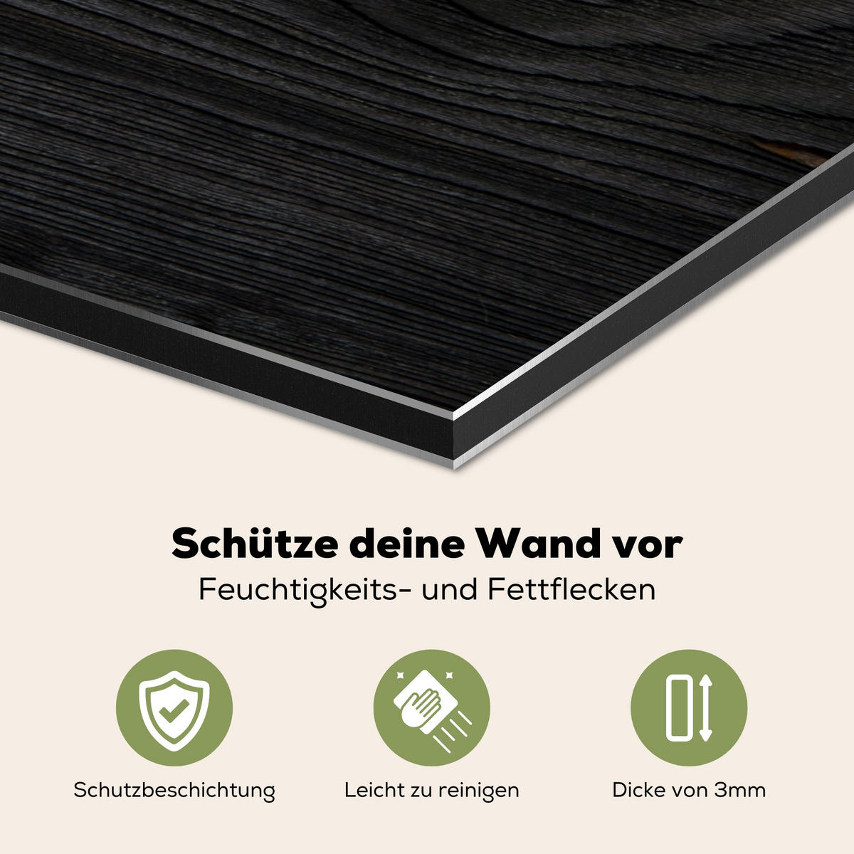 SPRITZSCHUTZ KÜCHE Schwarz - Holzoptik 70x50 cm - Schwarz, Metall (70/0.3/50cm) - MuchoWow