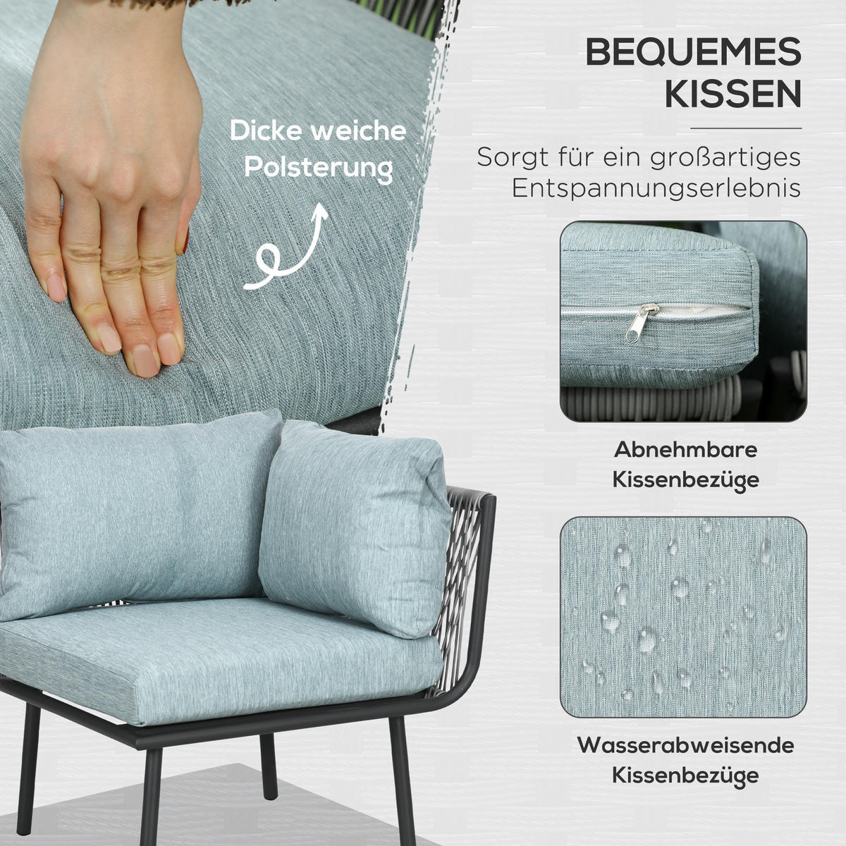 GARTENMÖBEL Set, Aluminium, Grau+Blau - Blau/Grau, Metall - Outsunny