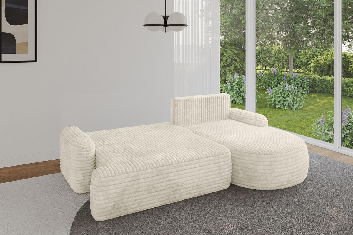 ECKSOFA mit Schlaffunktion und Bettkasten LIRA-L - 264x172x89 Creme - Ecru, Holzwerkstoff/Textil (172/264cm) - ALTDECOR