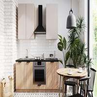 KÜCHENZEILE 200 cm - Sorento K46-M200 - in Beige / Sonoma Eiche - Beige/Schwarz, Holz/Holzwerkstoff (200/210/58cm)
