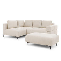 ECKSOFA inkl. Hocker Cardea mit Schlaffunktion in Bubble-Optik aus weichem Hellbeige Strukturstoff und hohem Sitzkomfort - Ottomane links - Beige/Schwarz, Holz/Textil (170/230cm) - S-Style Möbel