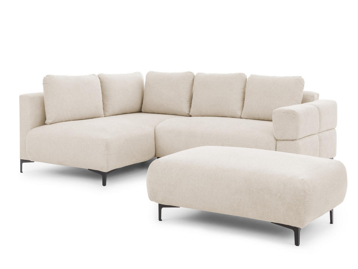 ECKSOFA inkl. Hocker Cardea mit Schlaffunktion in Bubble-Optik aus weichem Hellbeige Strukturstoff und hohem Sitzkomfort - Ottomane links - Beige/Schwarz, Holz/Textil (170/230cm) - S-Style Möbel