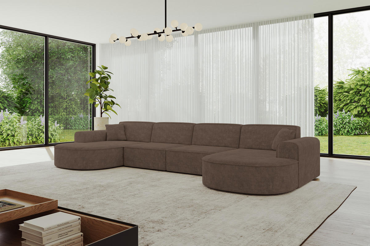 WOHNLANDSCHAFT MARI-U2 - 388x171x79 cm Braun Velours - Schwarz/Braun, Holzwerkstoff/Kunststoff (388/79/171cm) - ALTDECOR