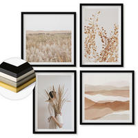 WANDBILDER 4er-Set - 50x50 cm & 40x60 cm Schwarzer Rahmen - Pflanzenmotive im Boho-Stil - Schwarz, Kunststoff (50/50cm) - ArtPrintCave