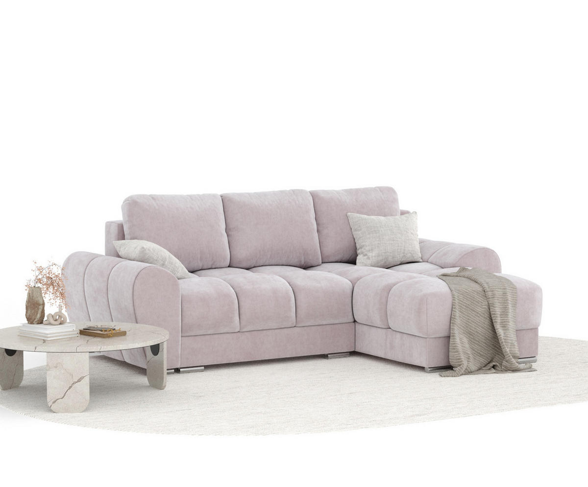 ECKSOFA MIT SCHLAFFUNKTION Peebles Lila Samtstoff - Chromfarben/Flieder, Holz/Holzwerkstoff (256/175cm) - Maison de Reve