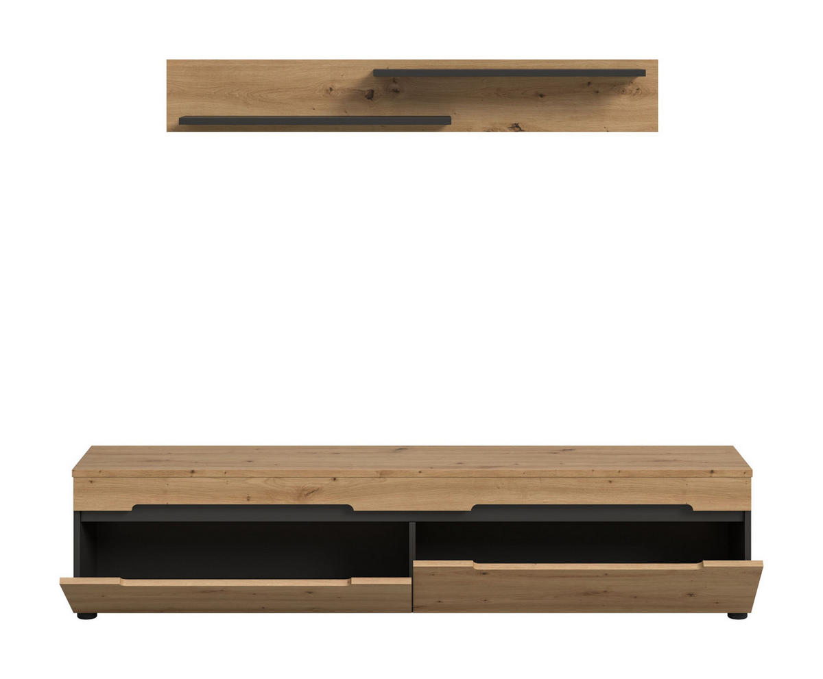 LOWBOARD inkl. Wandboard CANU (B/H/T: ca. 170/38/33 cm) in Basalt grau/Artisan Nachbildung - Grau, Holzwerkstoff (170/38/33cm)