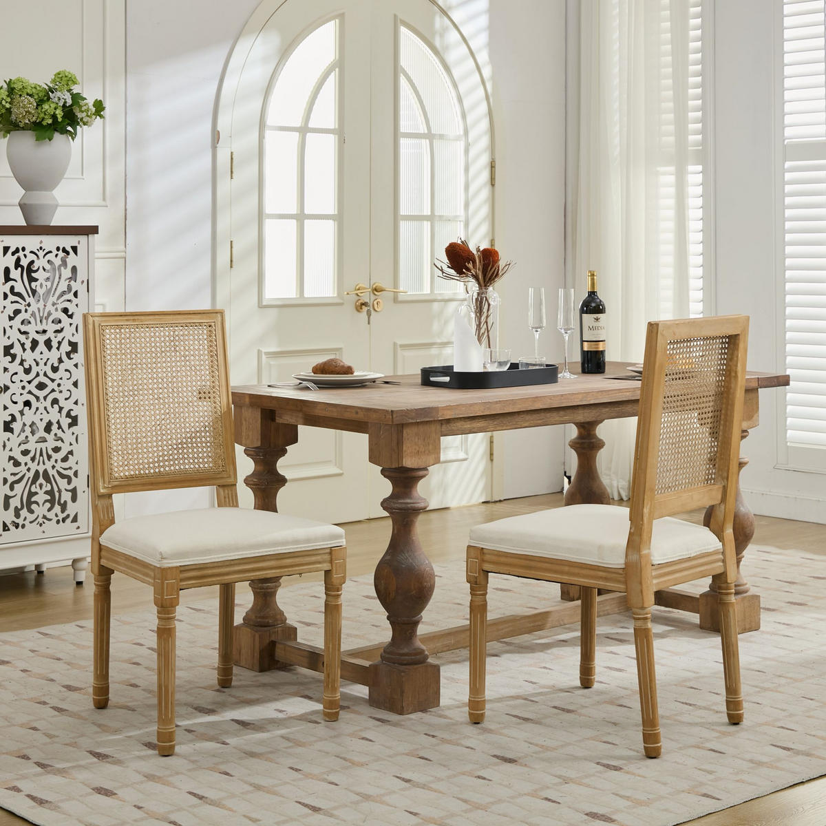 STUHL-SET DE-36376 2 Stück mit Rattan-Rückenlehne Beige - Beige, Holz (50/98.5/53cm) - ComfortXL