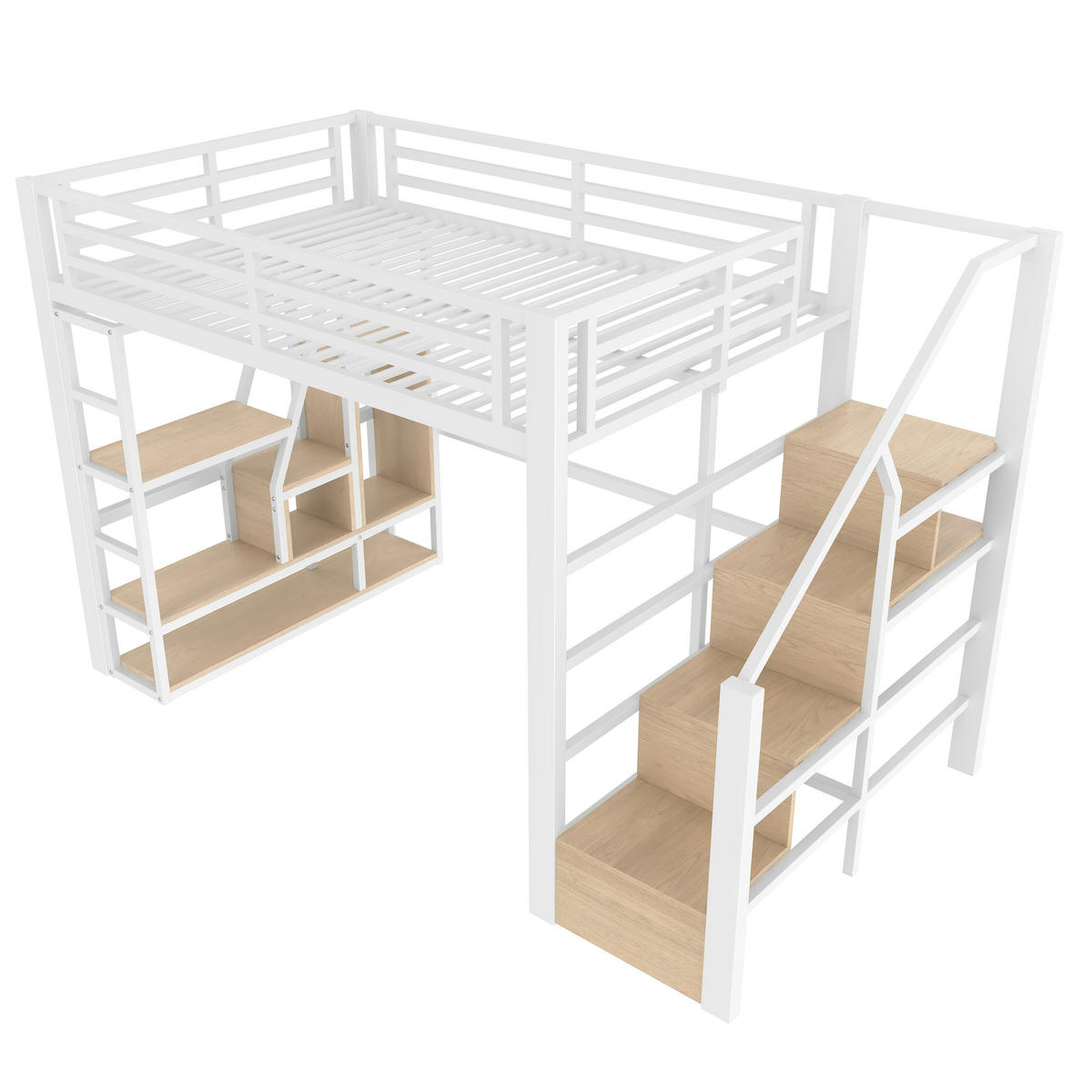 HOCHBETT aus Metall und MDF 140x200 cm in Weiß mit LED & Stauraum - Weiß, Metall (140/200cm) - Modfu