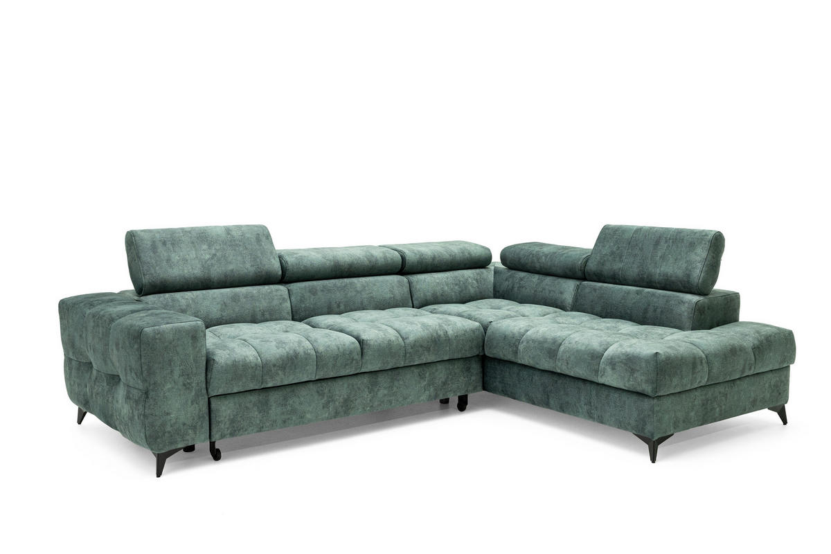 ECKSOFA PUDDING L Rechts mit Schlaffunktion 128x197 Velours Jadegrün - Jadegrün/Schwarz, Holz/Textil (204/270cm) - Muffo