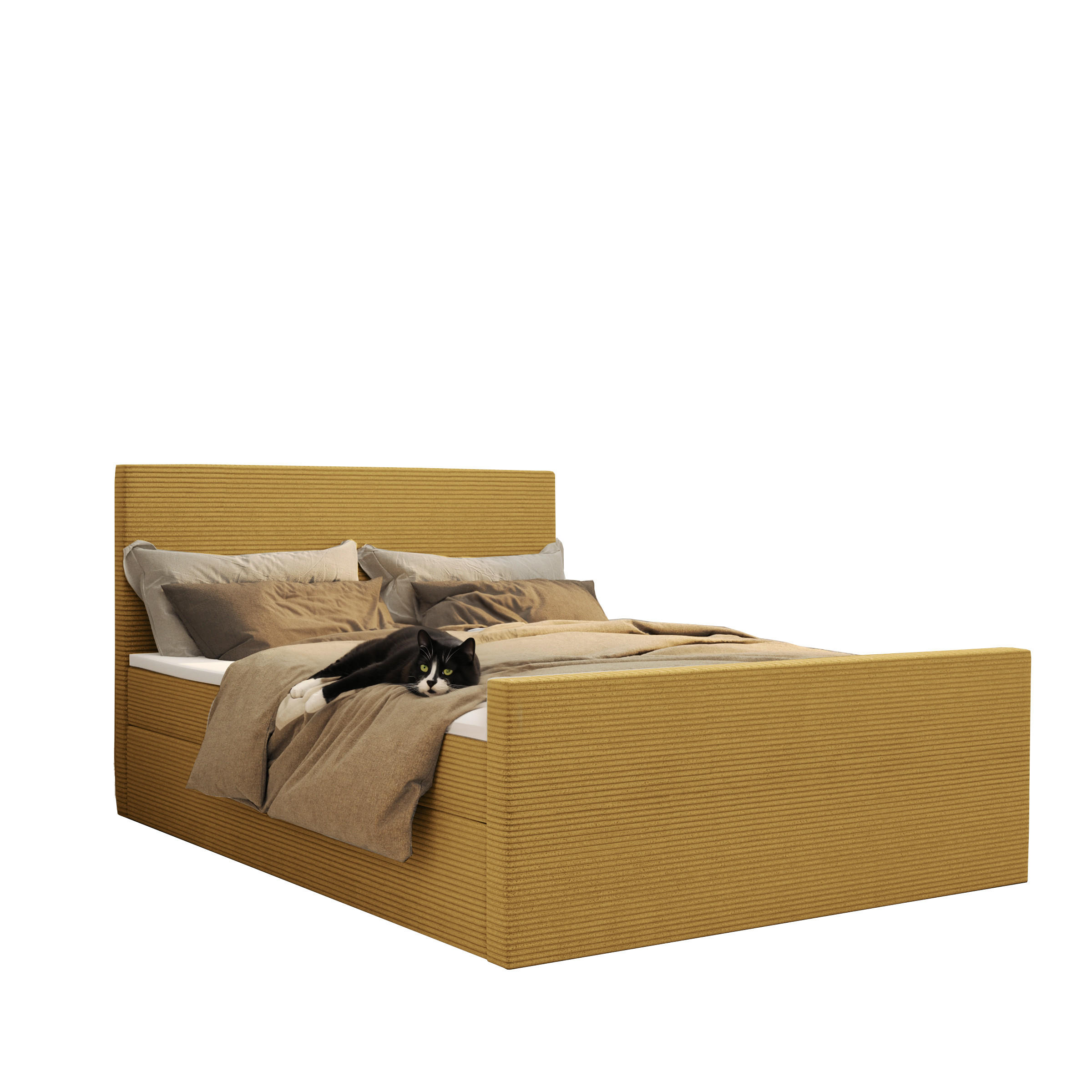 BOXBETT Mit Bettkasten Und Topper VIESTA Stoff Poso Gelb 200x200 cm H2-Pocket - Gelb, Holz/Kunststoff (200/200cm) - Kaiser Möbel