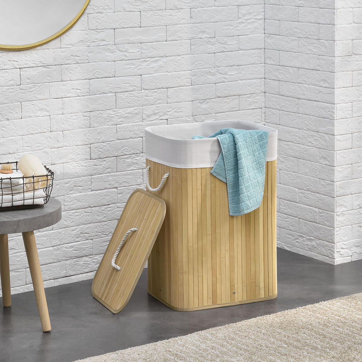 WÄSCHEKORB Curly 72 L natur - Naturfarben, Holz (40/60/30cm) - Juskys