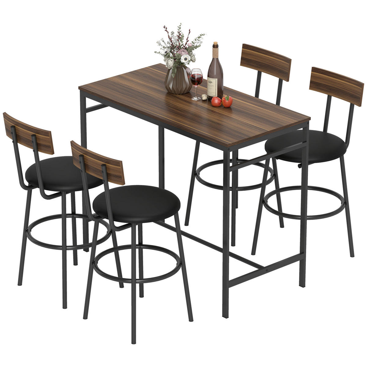 BARTISCH-SET 5-teilig DE-07994 mit 4 Stühlen, Industriedesign Braun - Braun, Metall (55/90/110cm) - ComfortXL
