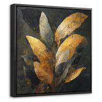 LEINWAND Bilder mit Rahmen - Golden Leaf Komposition - Botanical Luxury - 20x20 - Goldfarben, Textil (20/20cm) - MuchoWow
