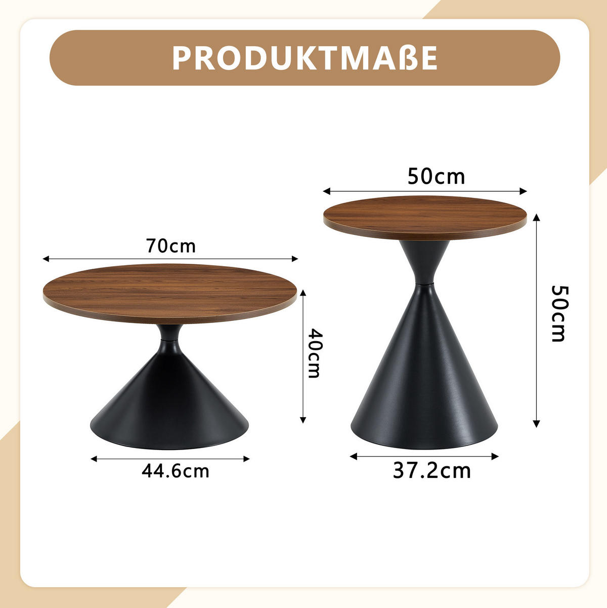 COUCHTISCH-SET aus Melamin und Stahl 70x70x40 cm Walnussoptik/Schwarz, 2-teilig - Walnussfarben, Metall (70/70/40cm) - IVMEU