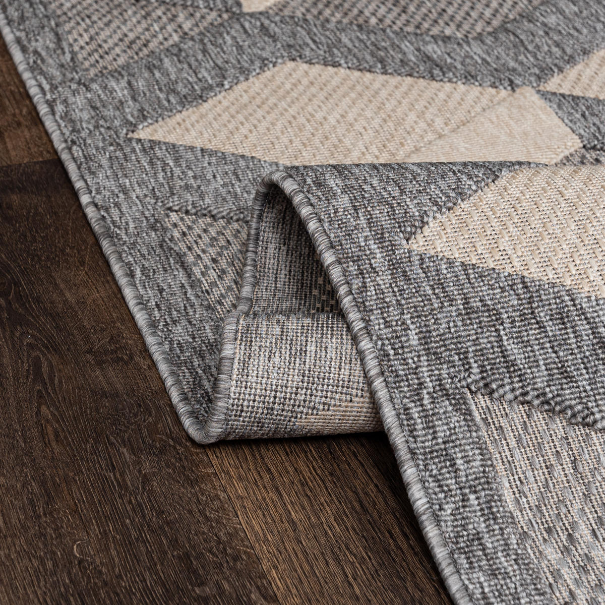 TEPPICH Beige In-Outdoor Geometrisch - Kurzflor Rechteckig - Grau - 80 x 150 cm - Beige/Grau, Textil (80/150cm) - Mazovia